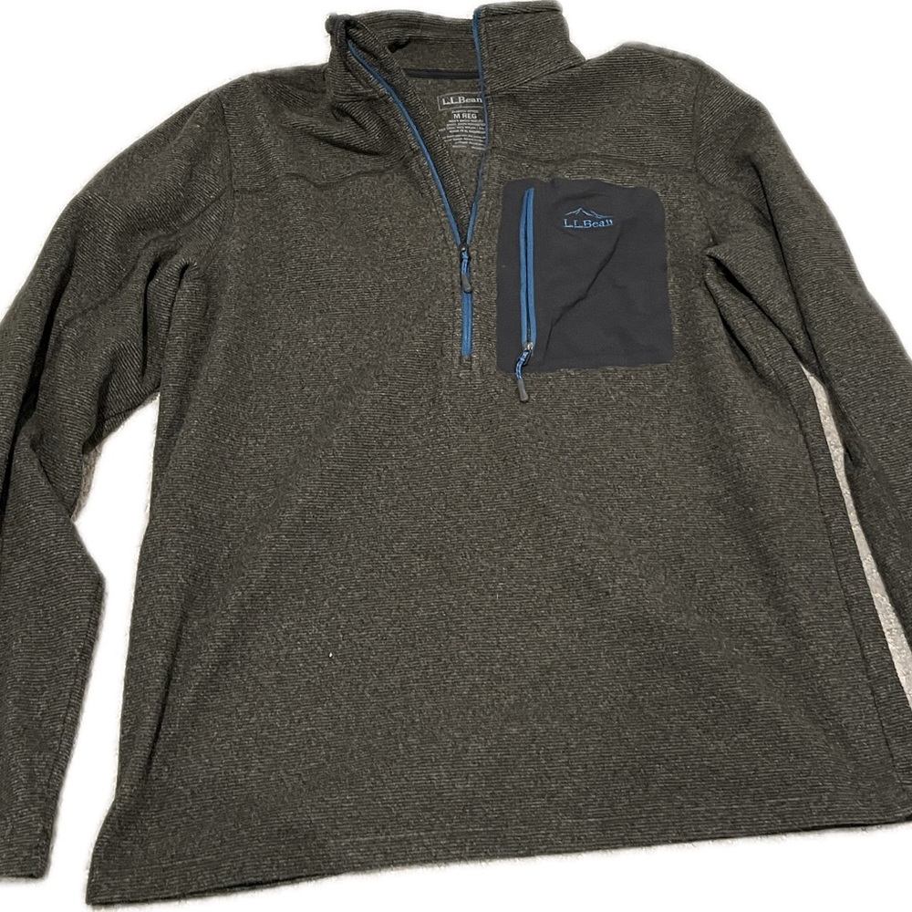 L.L. Bean Men's Charcoal Heathered Zip-Up Fleece Sweater | Size Medium